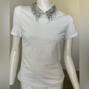 Lizette Collection White Faux Pearl Short Sleeve Top size M- BEAUTIFUL!!
